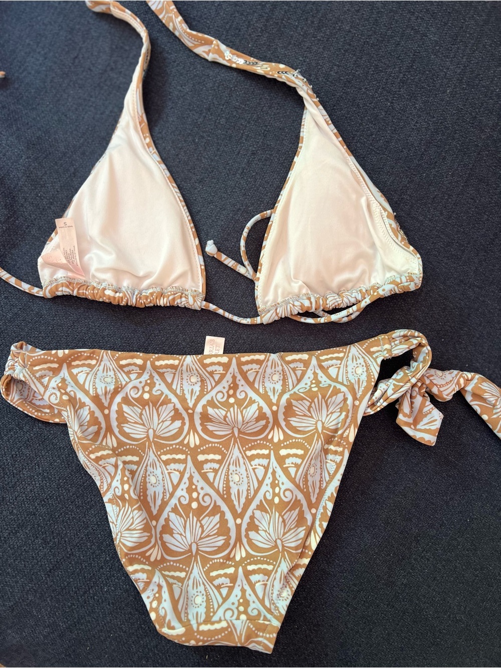 Victoria's Secret Cream and Tan Printed Triangle Bikini - Picture 2 of 5